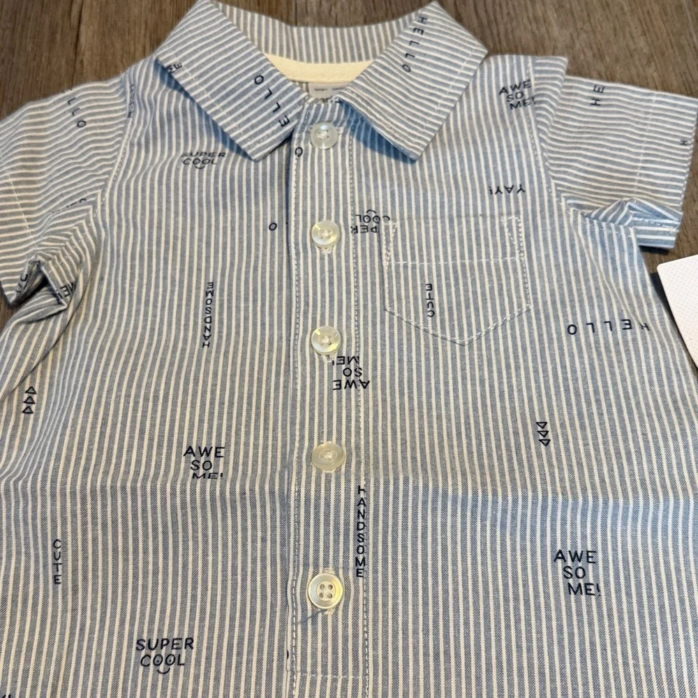 Carter's Light Blue & White Striped Collared Baby Romper